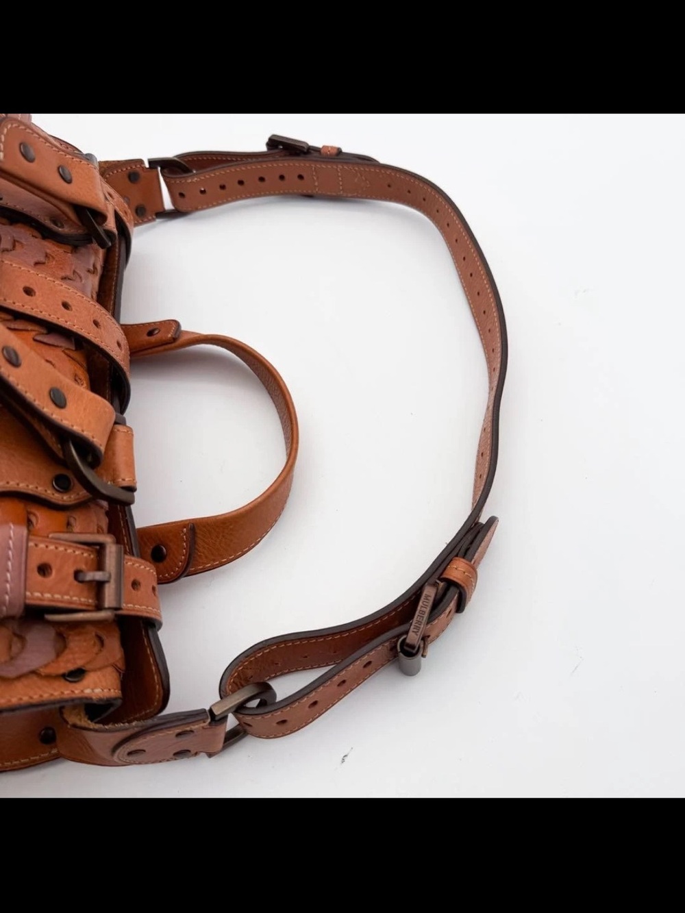 Mulberry Tan Leather Buckle-Front Braided Satchel - Picture 9 of 12